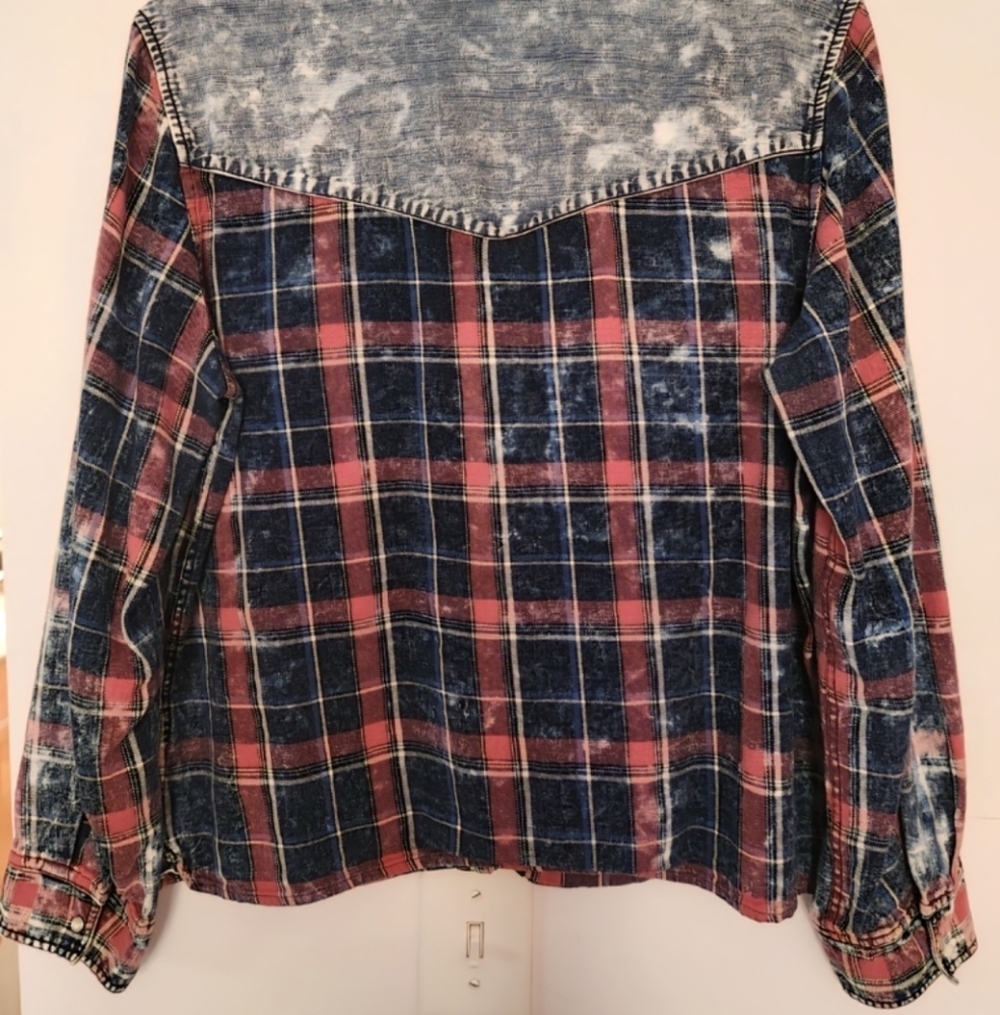 Tribal Jeans Denim Plaid Button Down Shirt Blue Red Long Sleeves Womens Large - Picture 7 of 9